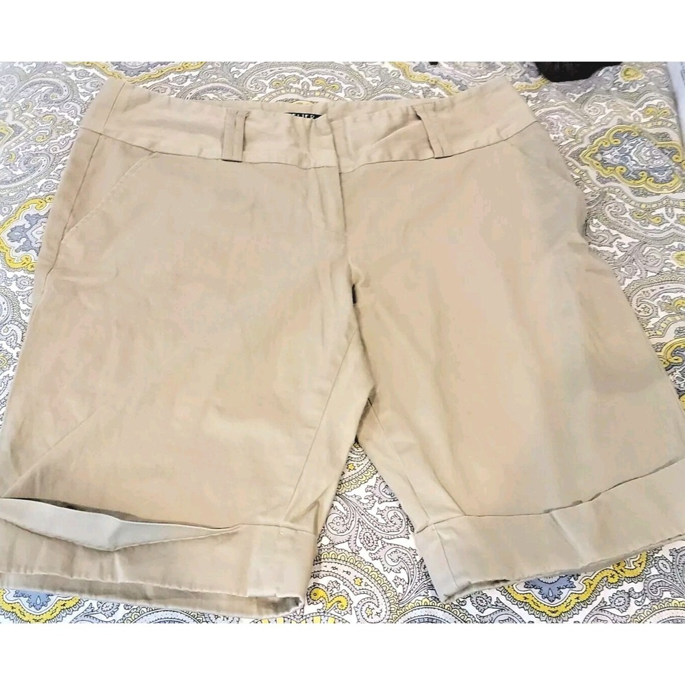 Vtg Atelier Luxe Cuffed Hem light brown Khaki Bermuda Shorts Super Stretch 12 31